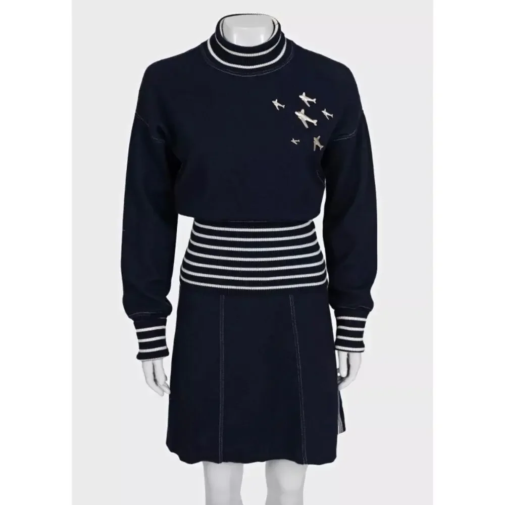 Chanel 2008 Cruise Blue Knit Embellished Skirt Suit Sz 38